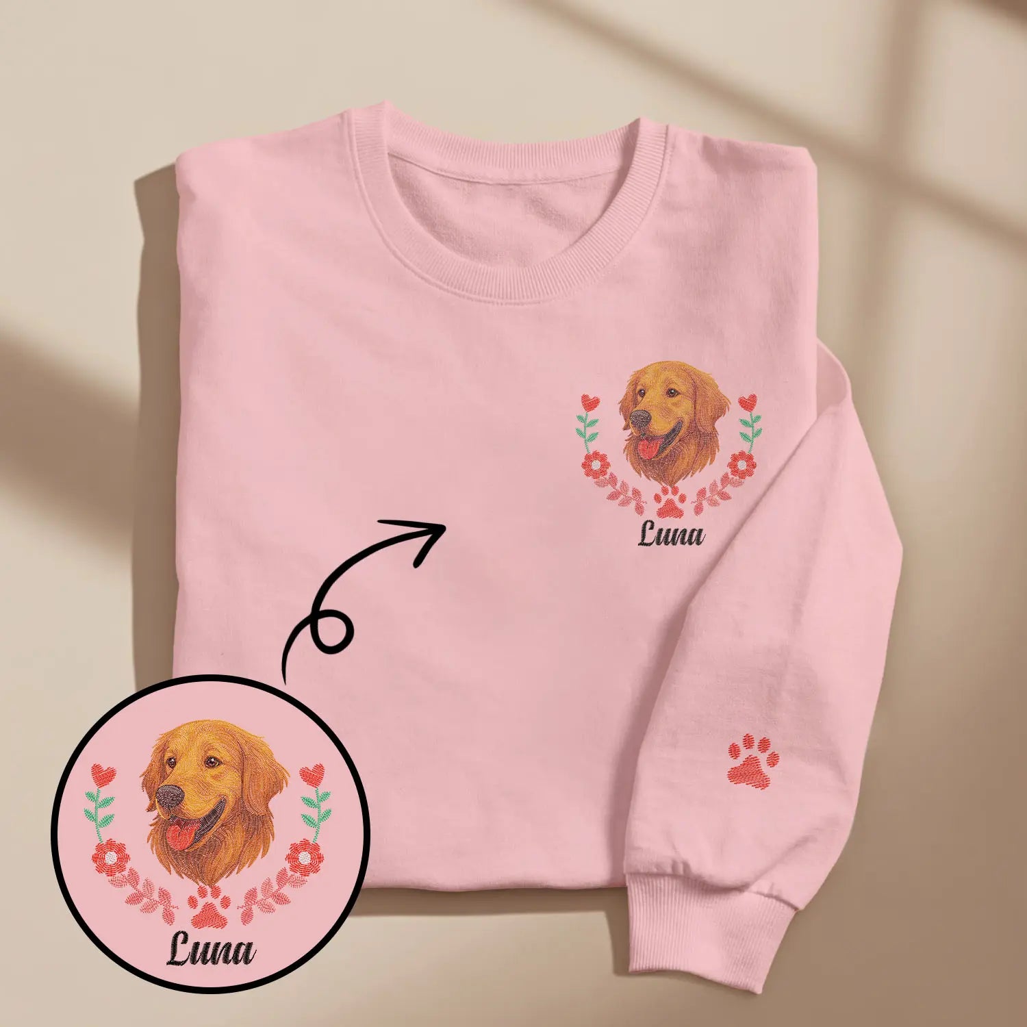 Camiseta, Sudadera, Sudadera con capucha, Retrato de mascota personalizado Bordado, Foto de mascota personalizada