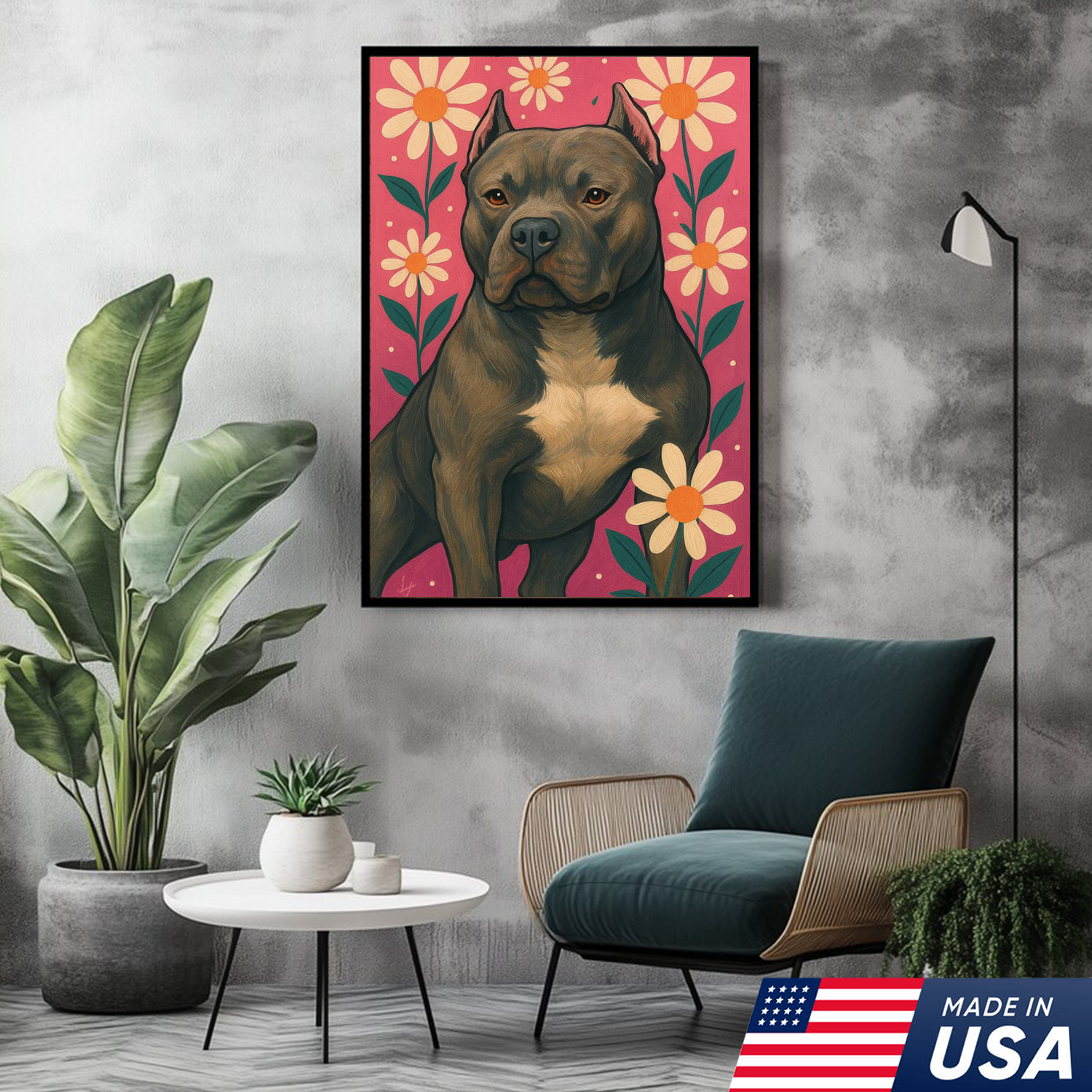 Retrato de mascota personalizado - Lienzo con retrato de perro o gato y flores personalizadas