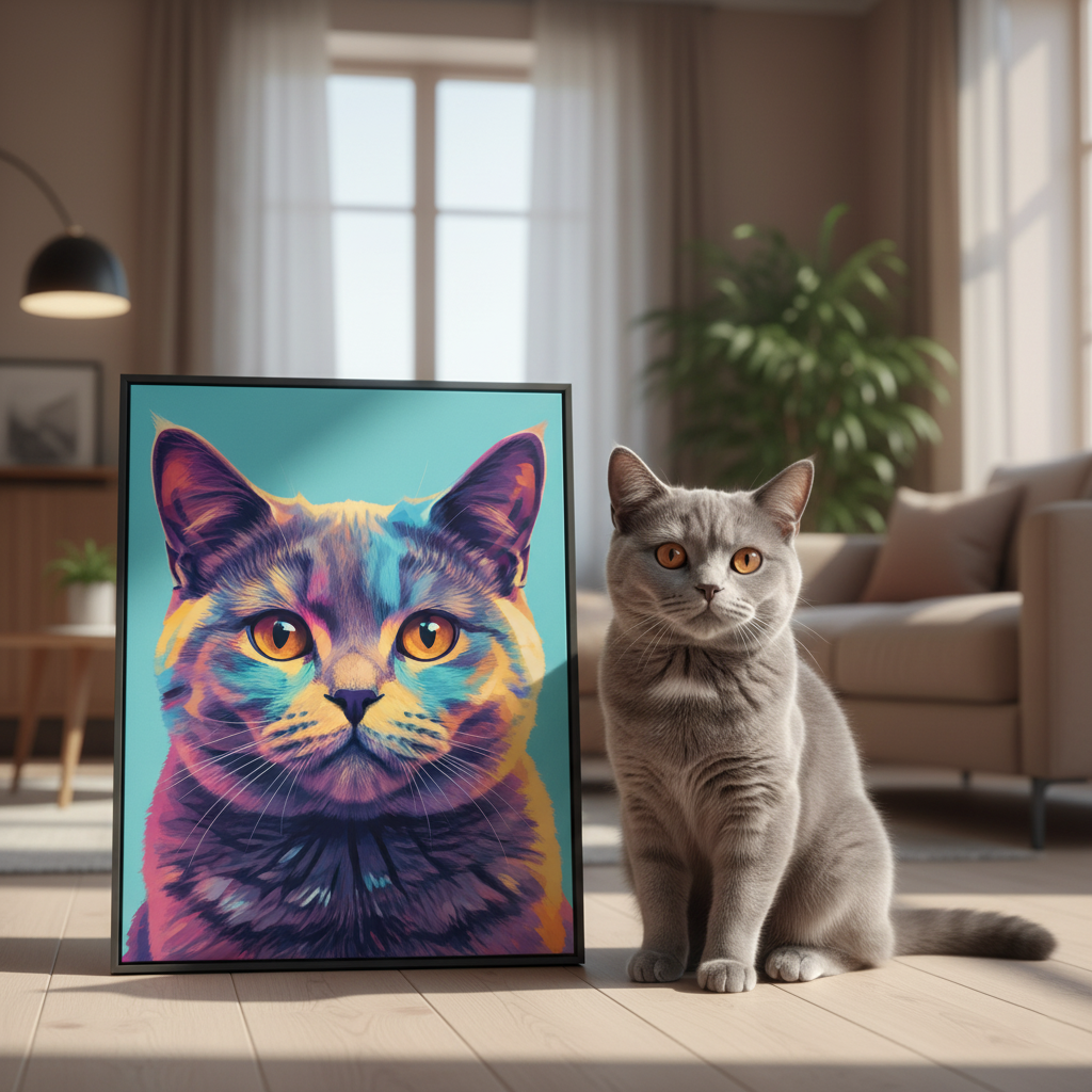 Retrato de Mascota Personalizado - Retrato Personalizado de Perro Gato en Lienzo Estilo Colorido