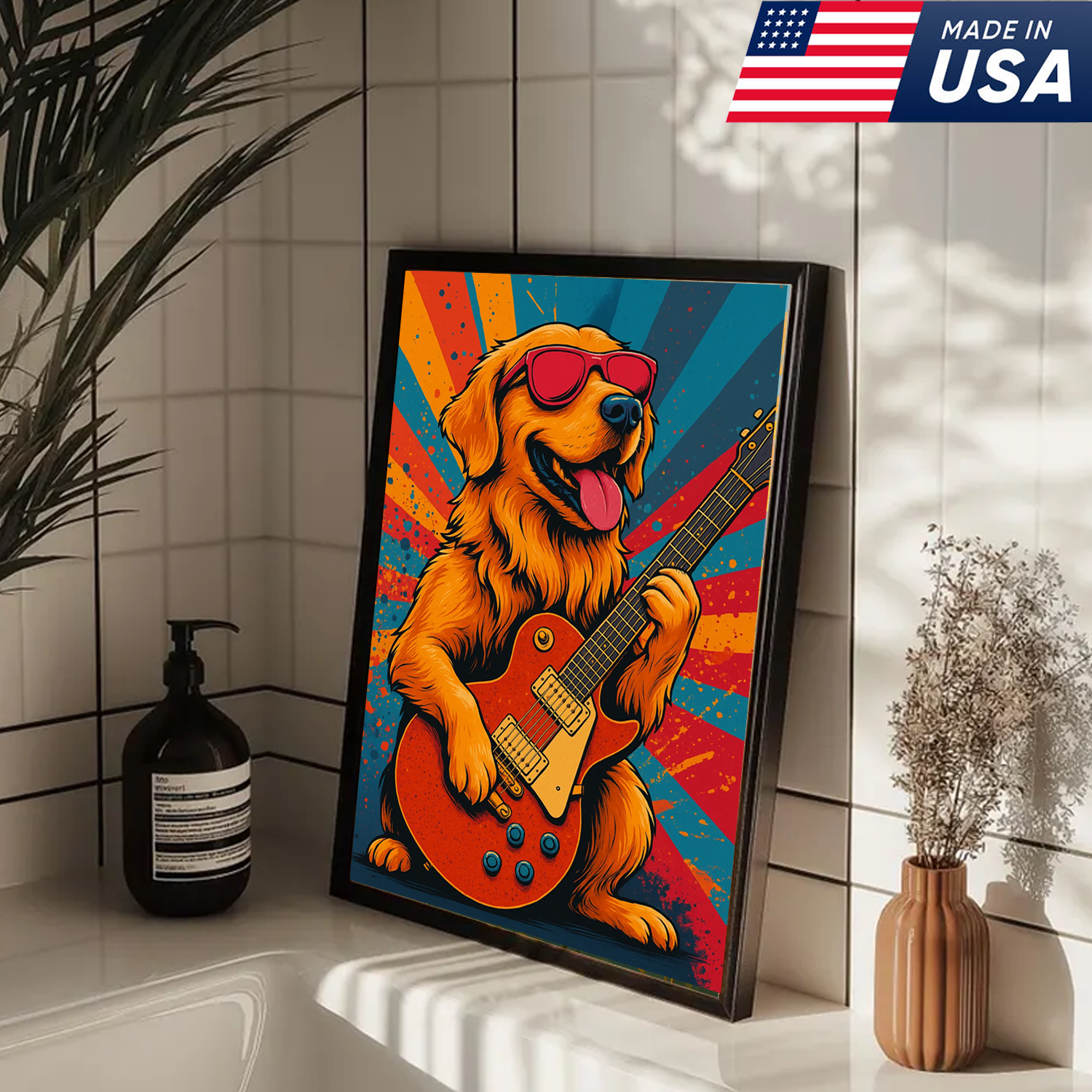 Retrato Personalizado de Mascota - Lienzo de Perro Gato Tocando la Guitarra