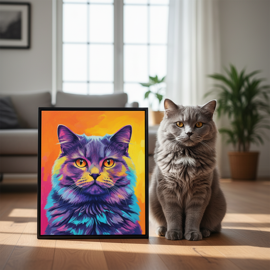 Retrato de Mascota Personalizado - Retrato Personalizado de Perro Gato en Lienzo Estilo Colorido