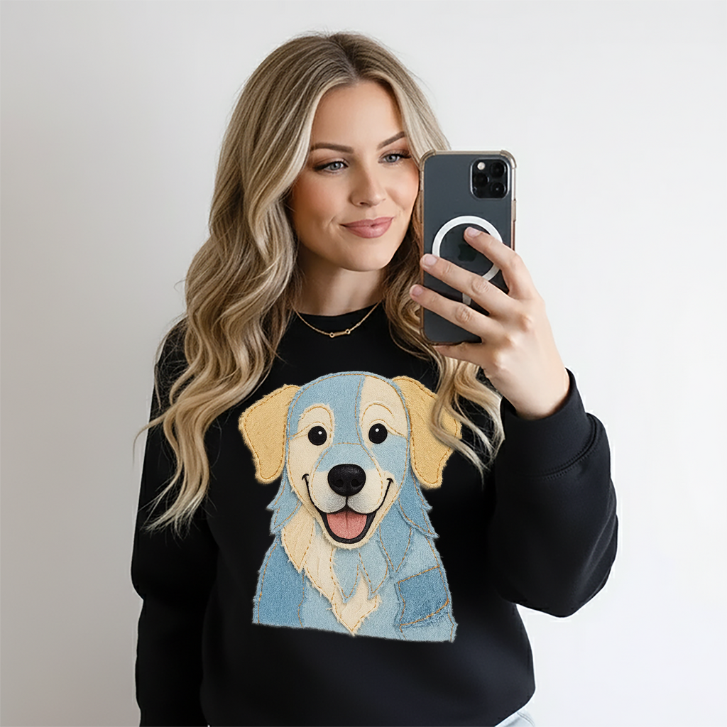 Personalized Pet Portrait Printed T shirt, Sweatshirt, Hoodie - Custom Dog, Cat Photo Denim Printed