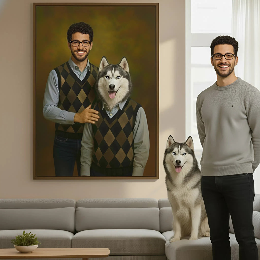Lienzo personalizado con retrato de mascota - Lienzo personalizado de humano y mascota