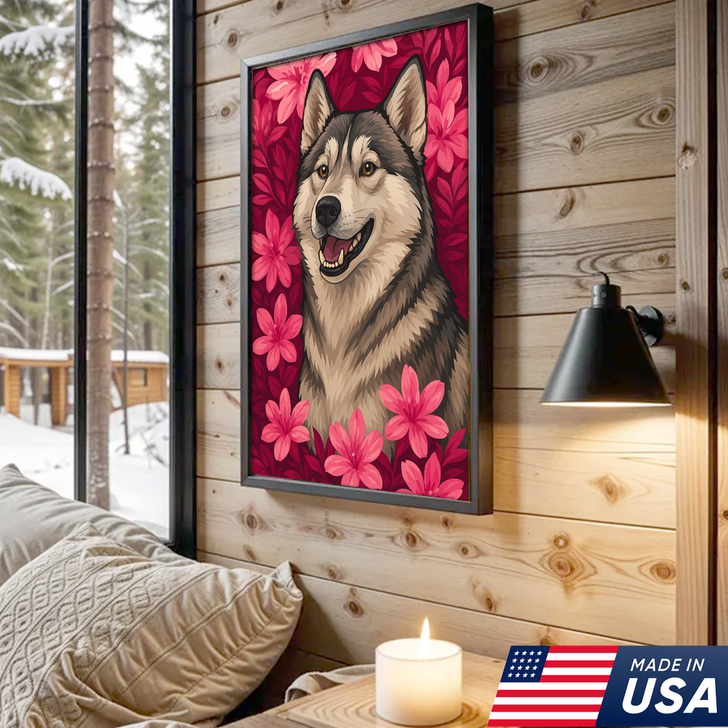 Retrato Personalizado de Mascota - Lienzo de Retrato de Perro Gato con Flores Personalizado