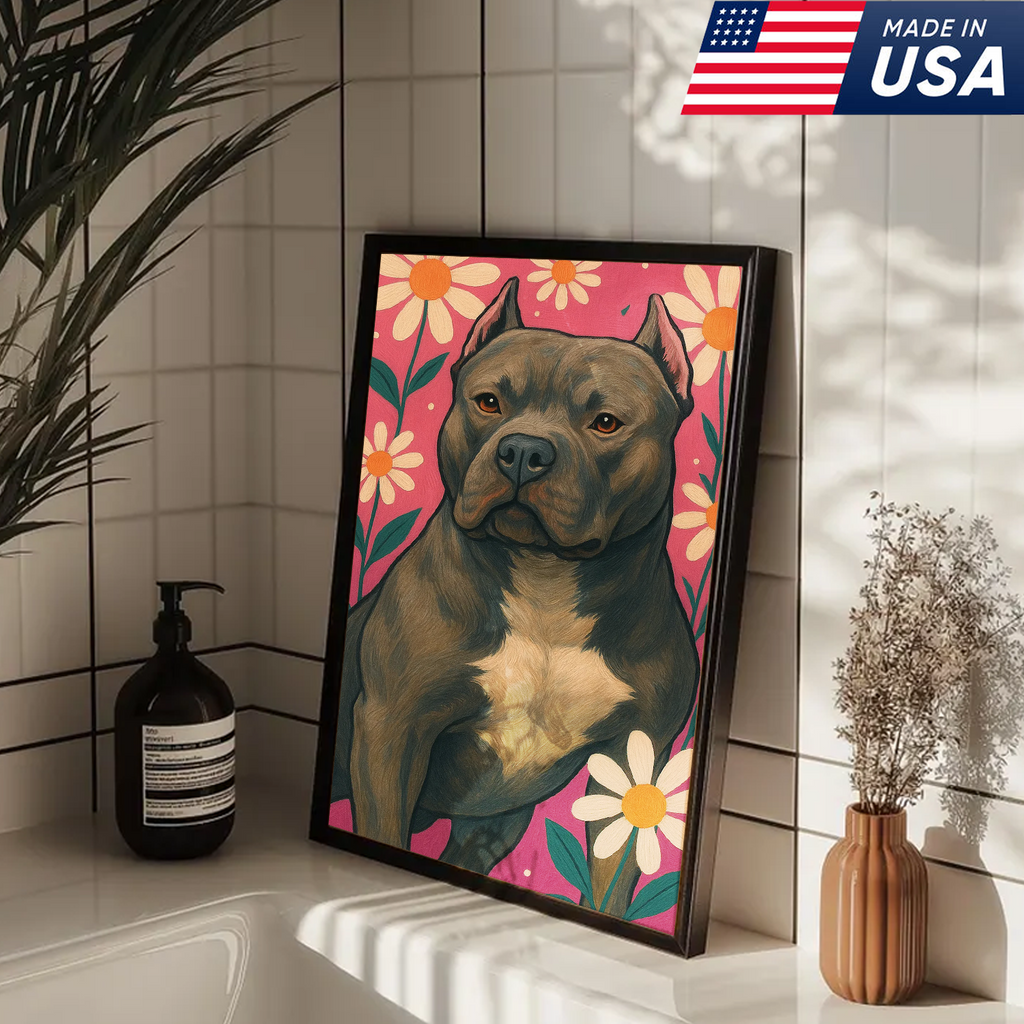 Retrato de mascota personalizado - Lienzo con retrato de perro o gato y flores personalizadas