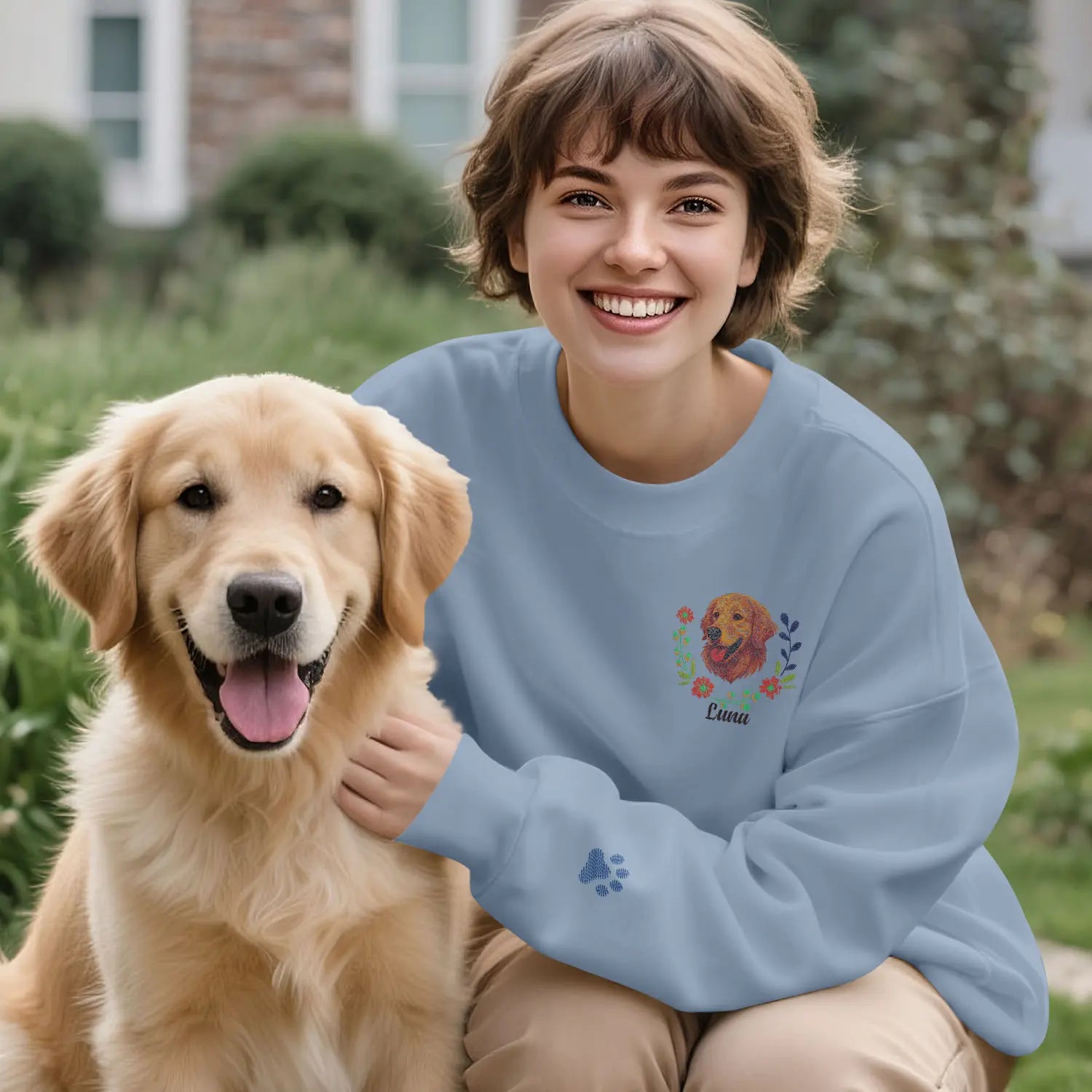 Camiseta, Sudadera, Sudadera con capucha, Retrato de mascota personalizado Bordado, Foto de mascota personalizada