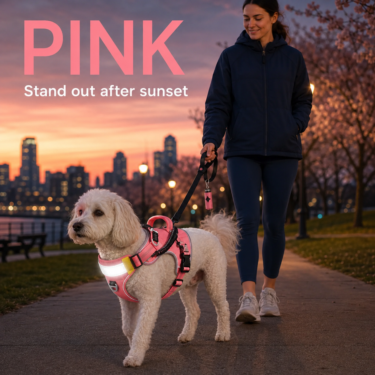 Dog Night Walking Kit – Light-Up Harness, Leash & Cleanup Accessories
