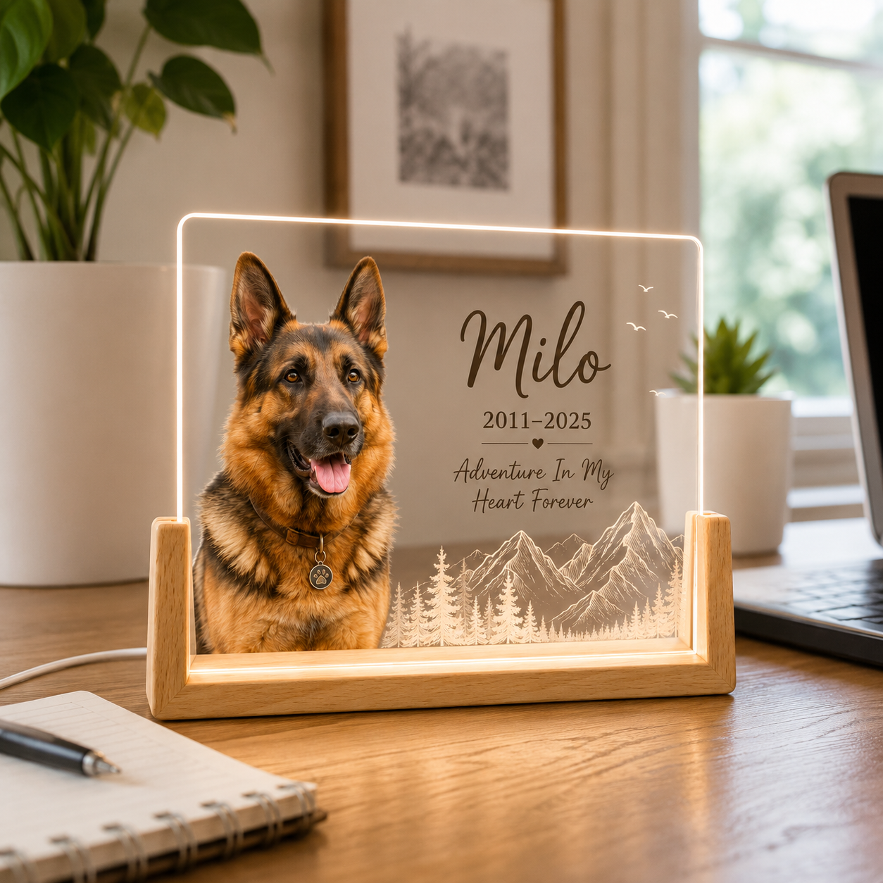 Personalized Mountain Pet Memorial Night Light – Custom Dog & Cat Photo