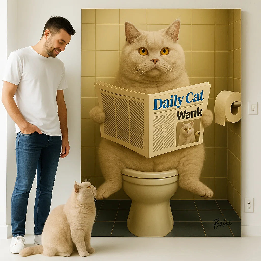 Retrato personalizado de mascota - Perro leyendo el periódico en el baño
