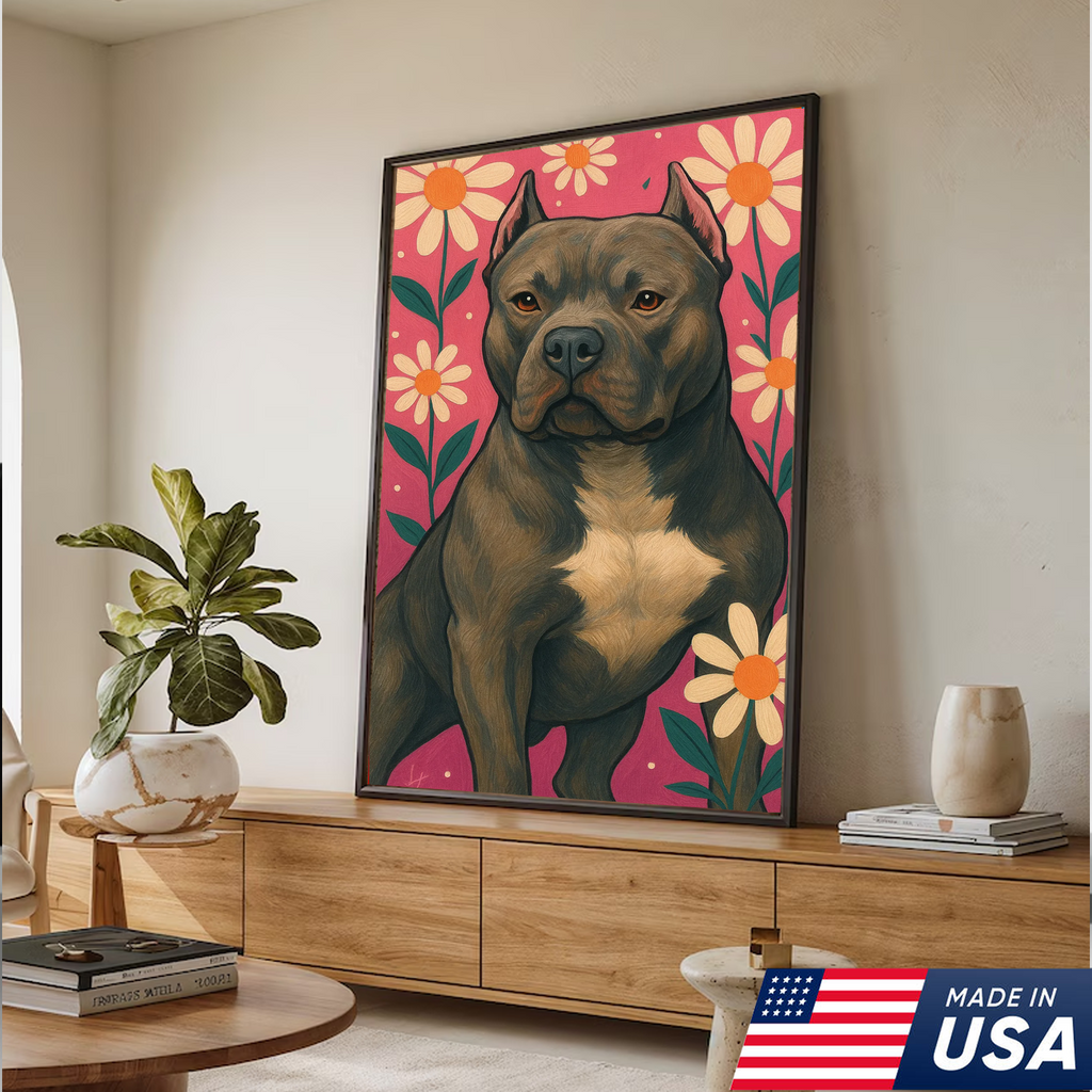 Retrato de mascota personalizado - Lienzo con retrato de perro o gato y flores personalizadas