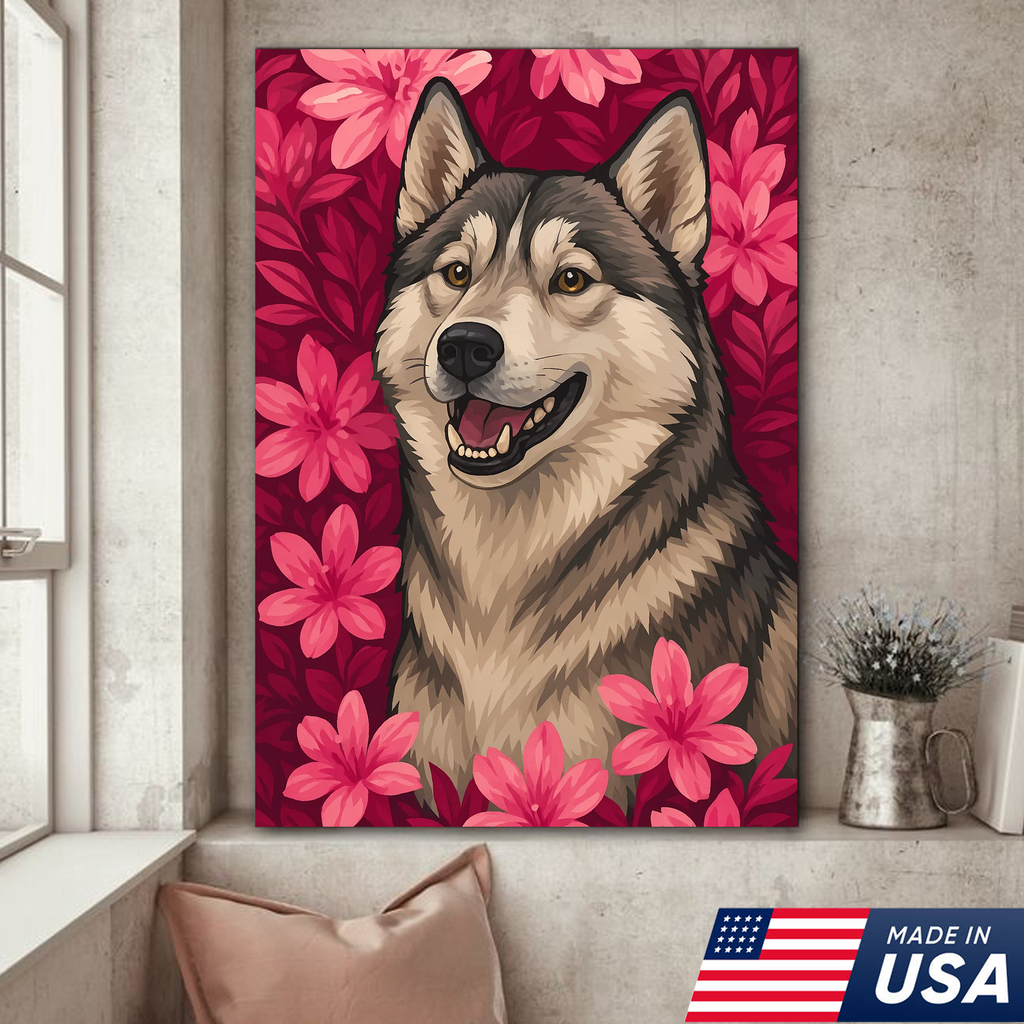 Retrato Personalizado de Mascota - Lienzo de Retrato de Perro Gato con Flores Personalizado