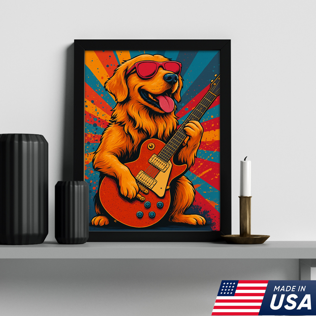 Retrato Personalizado de Mascota - Lienzo de Perro Gato Tocando la Guitarra