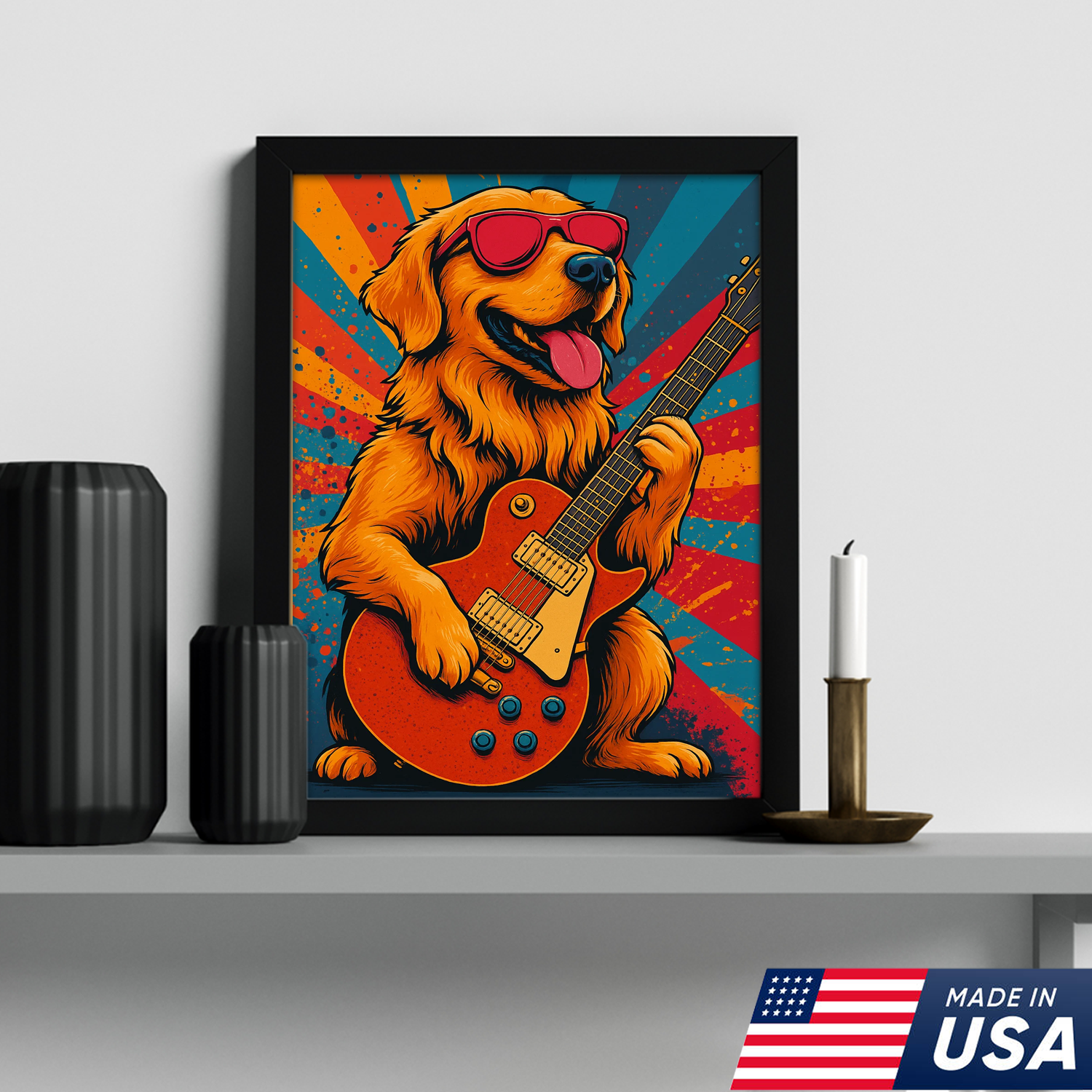 Retrato Personalizado de Mascota - Lienzo de Perro Gato Tocando la Guitarra