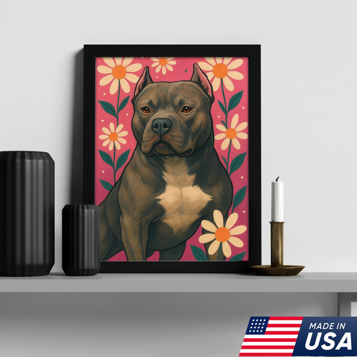 Retrato de mascota personalizado - Lienzo con retrato de perro o gato y flores personalizadas