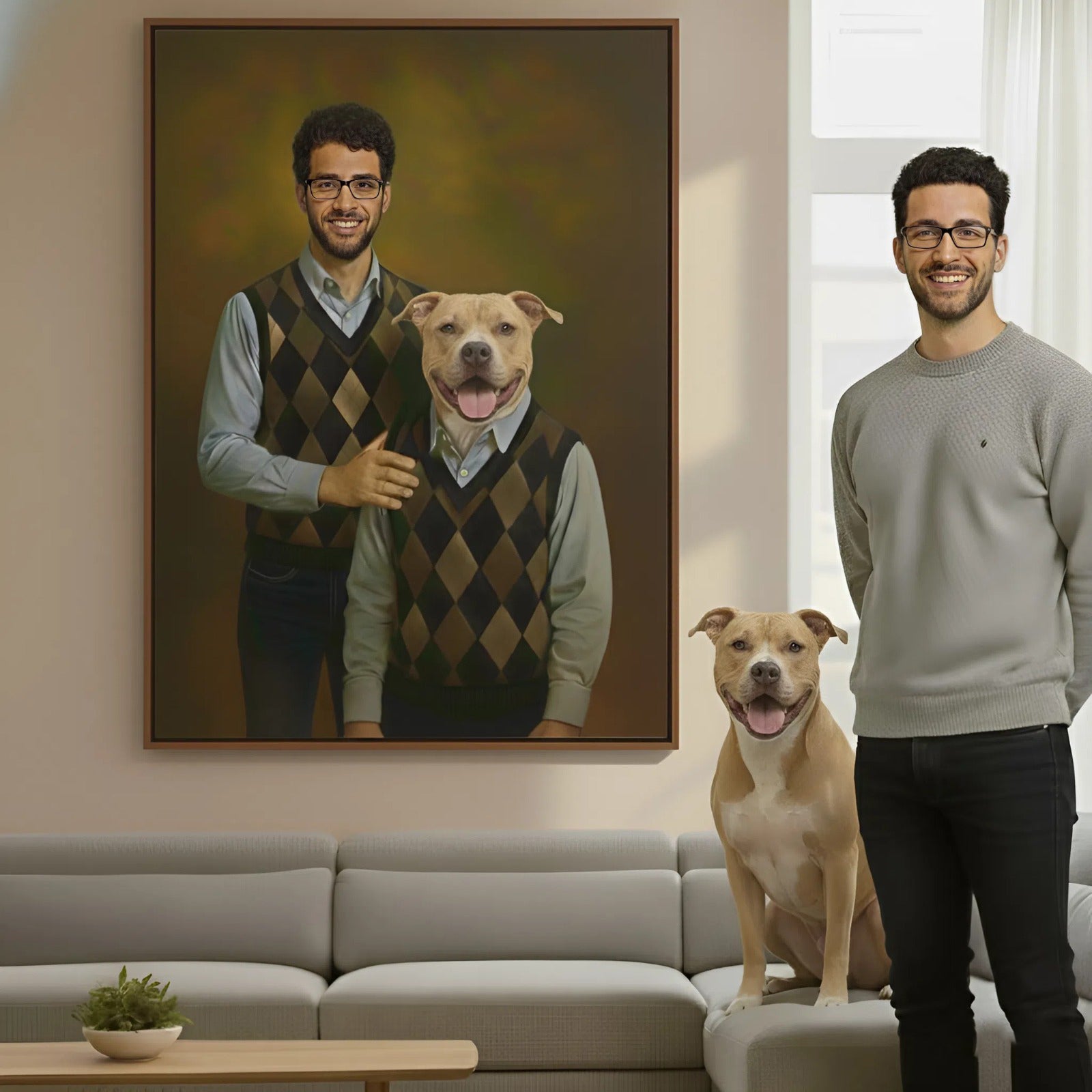 Lienzo personalizado con retrato de mascota - Lienzo personalizado de humano y mascota