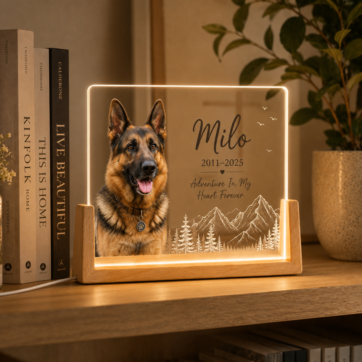 Personalized Mountain Pet Memorial Night Light – Custom Dog & Cat Photo