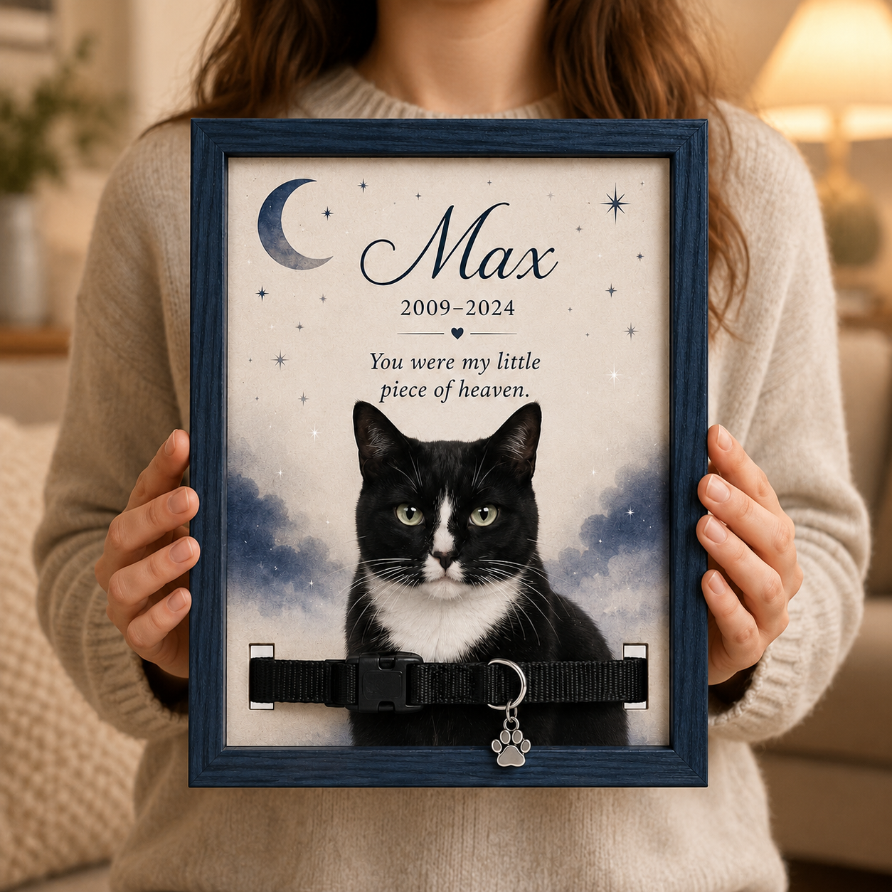 Personalized Celestial Pet Memorial Collar Display – Custom Photo Keepsake