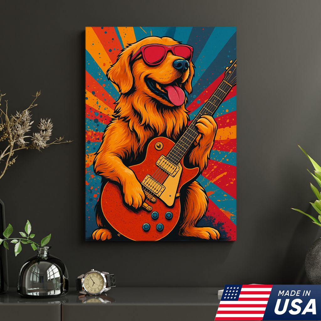 Retrato Personalizado de Mascota - Lienzo de Perro Gato Tocando la Guitarra