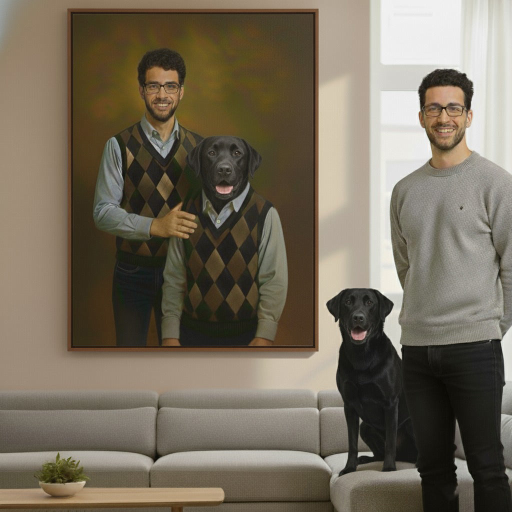 Lienzo personalizado con retrato de mascota - Lienzo personalizado de humano y mascota