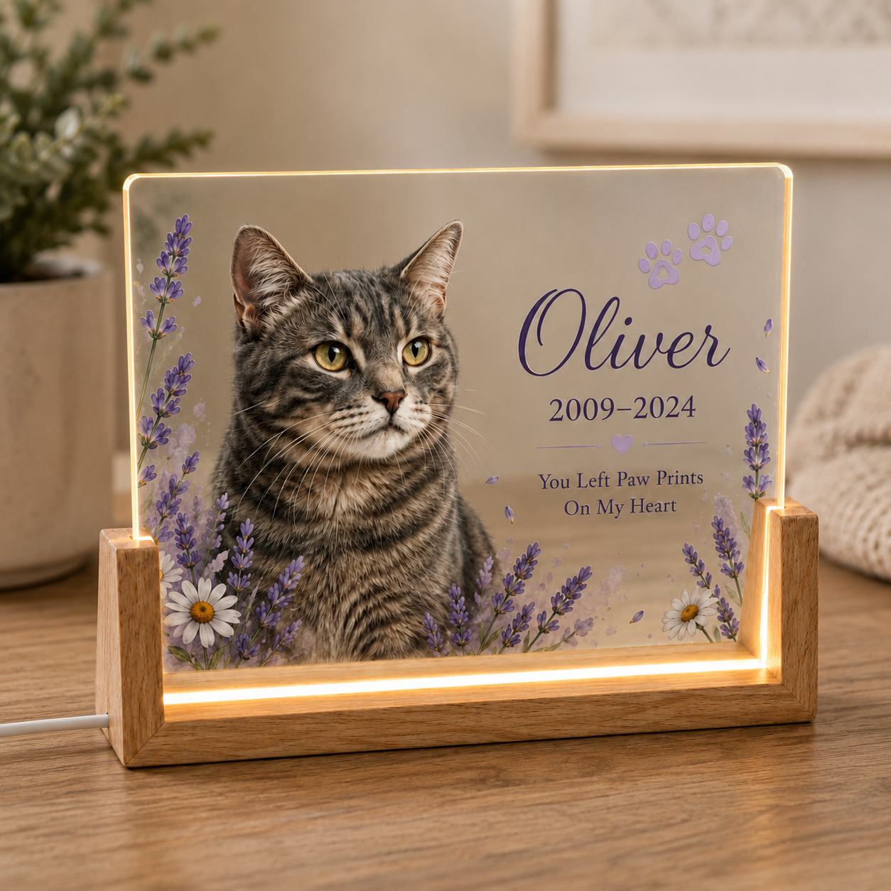 Personalized Lavender Pet Memorial Night Light – Custom Dog & Cat Photo