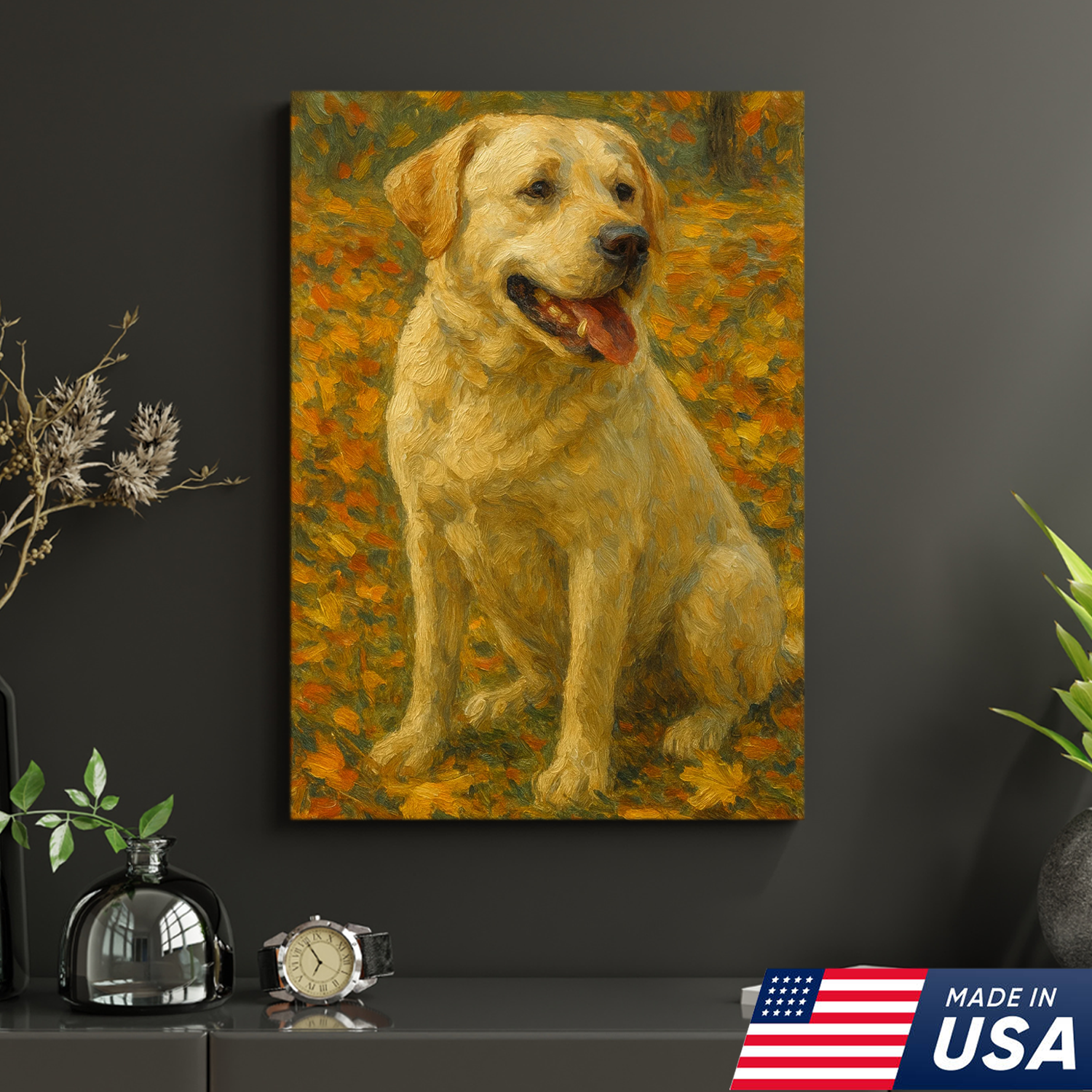 Custom Pet Portrait - Personalized Autumn Dog Cat Portrait Canvas