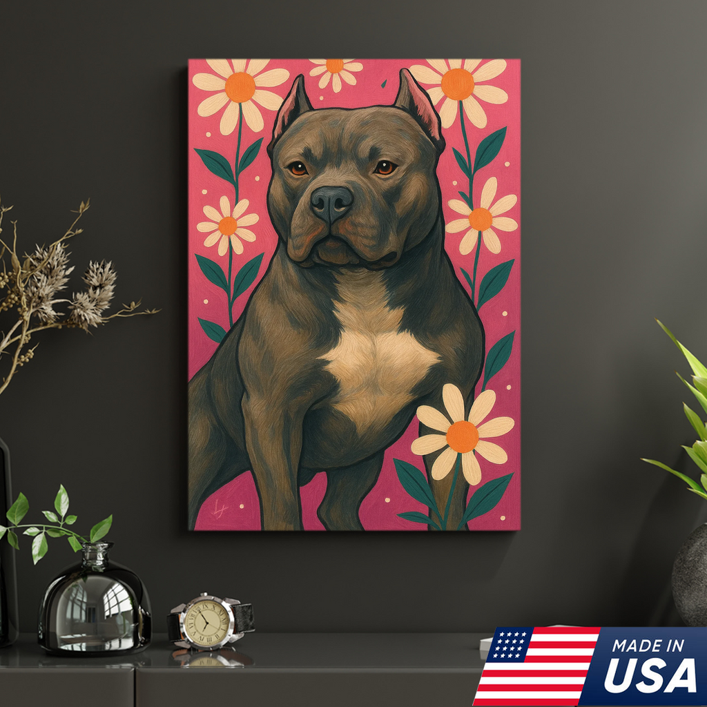 Retrato de mascota personalizado - Lienzo con retrato de perro o gato y flores personalizadas