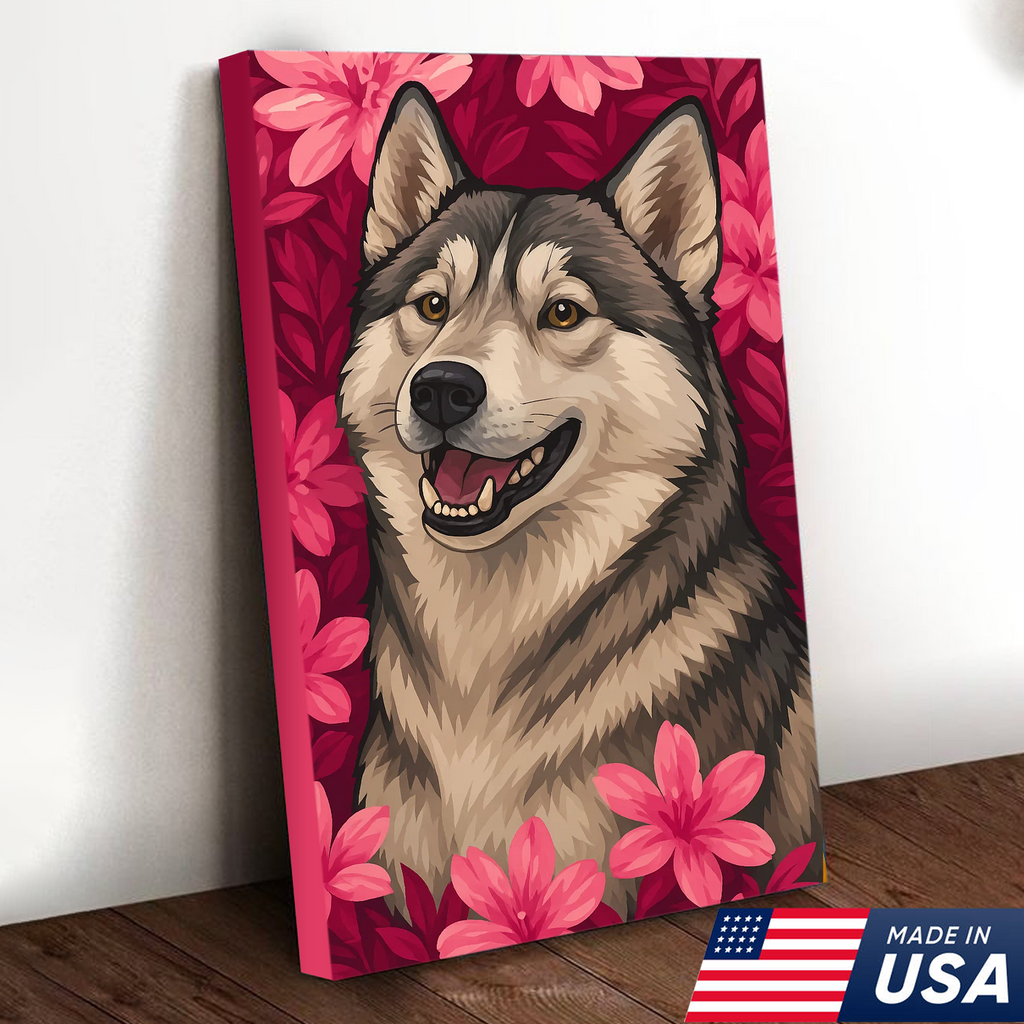 Retrato Personalizado de Mascota - Lienzo de Retrato de Perro Gato con Flores Personalizado