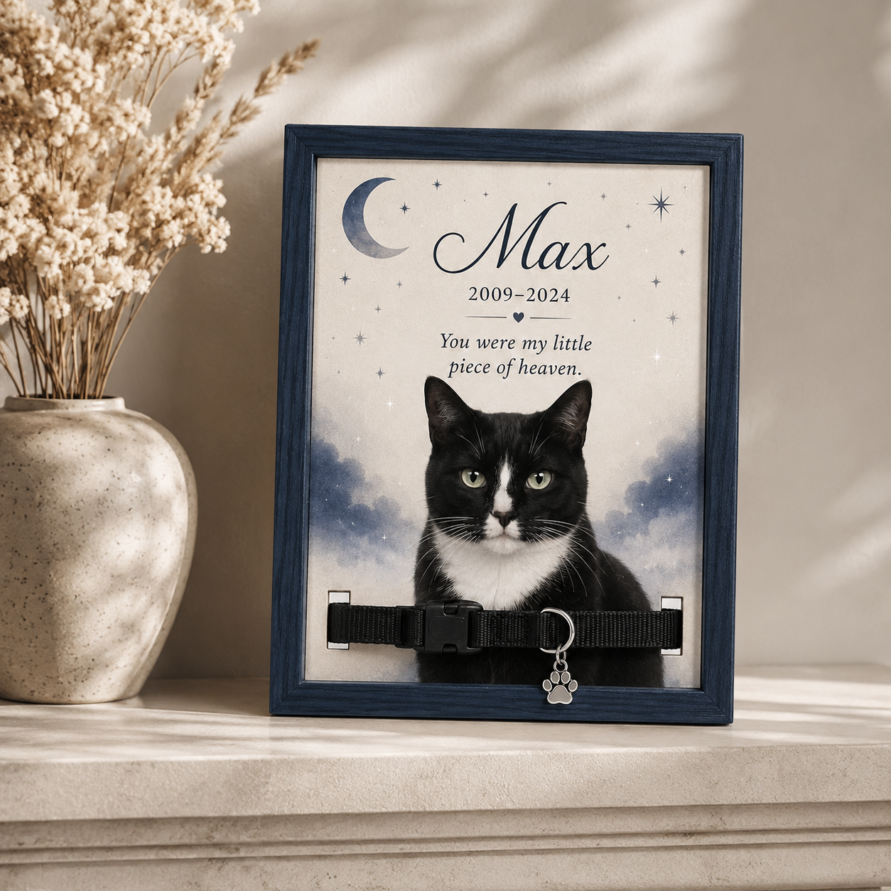 Personalized Celestial Pet Memorial Collar Display – Custom Photo Keepsake