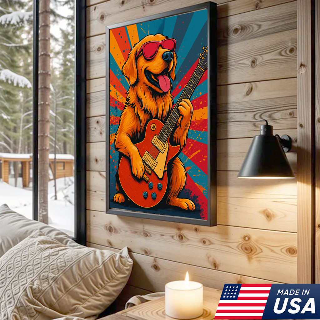 Retrato Personalizado de Mascota - Lienzo de Perro Gato Tocando la Guitarra