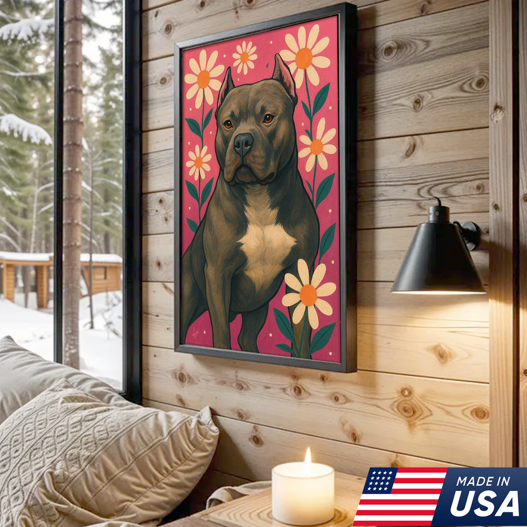 Retrato de mascota personalizado - Lienzo con retrato de perro o gato y flores personalizadas