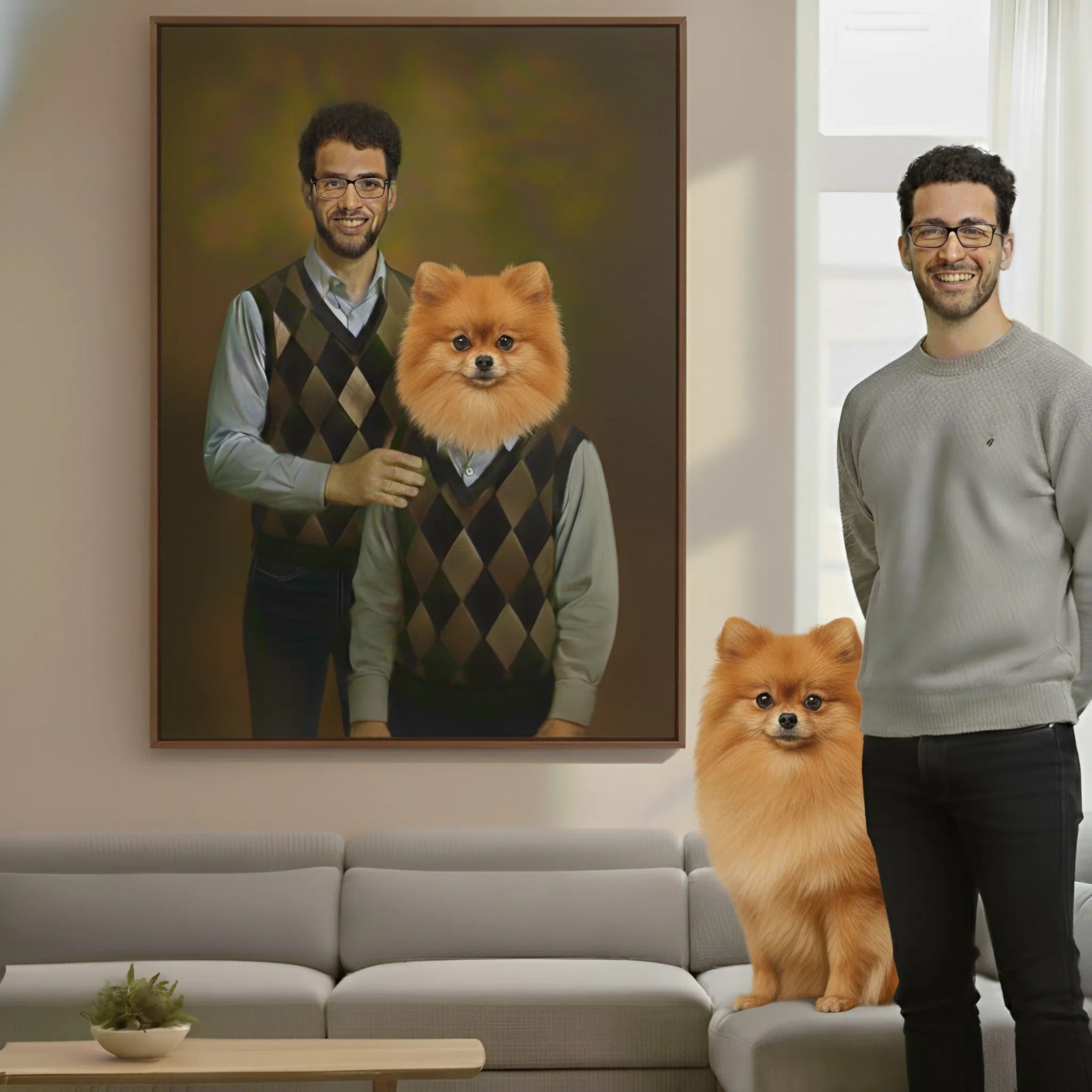 Lienzo personalizado con retrato de mascota - Lienzo personalizado de humano y mascota