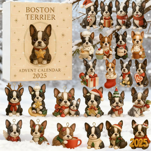2d Cute Boston Terrier Advent Calendar, Ornament Advent Calendar, 2025 Advent Calendar, Christmas Countdown Calendar