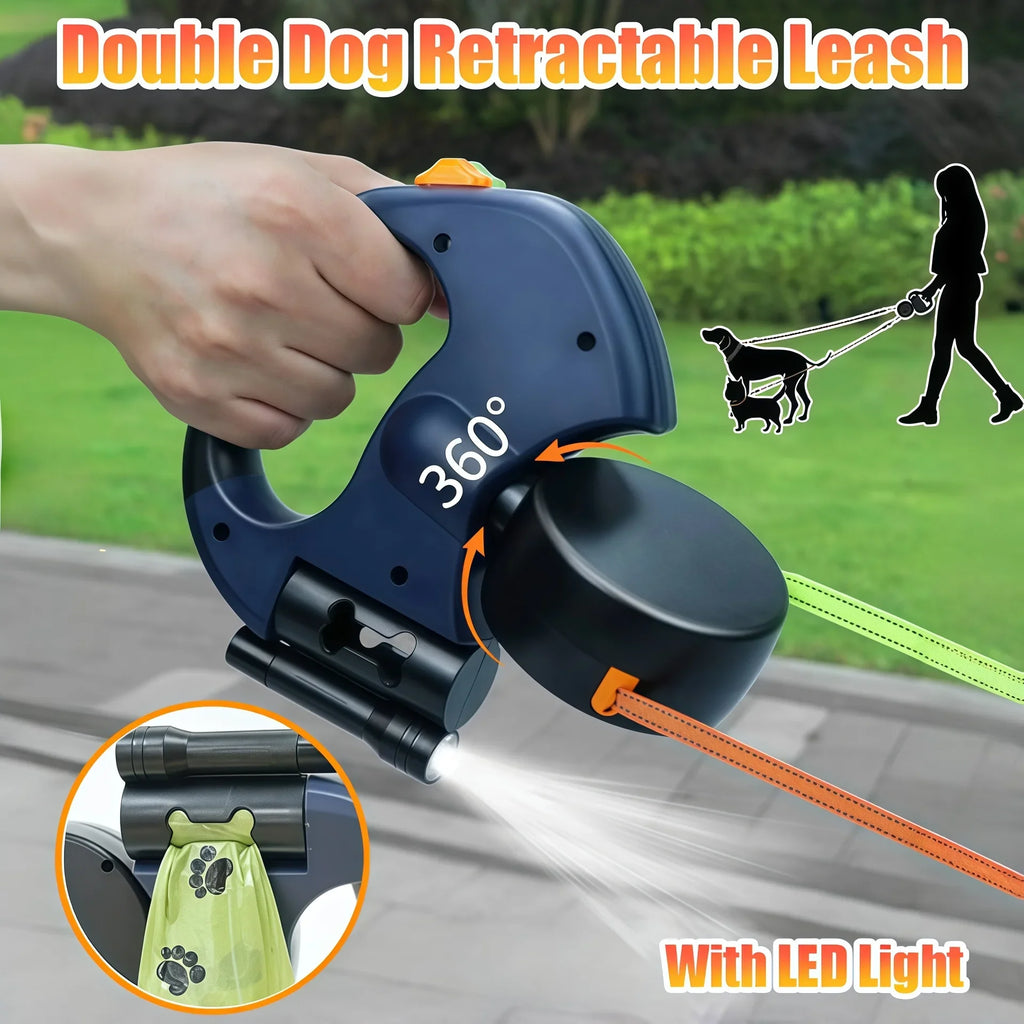 Retractable Double Dog Leash With LED Lights