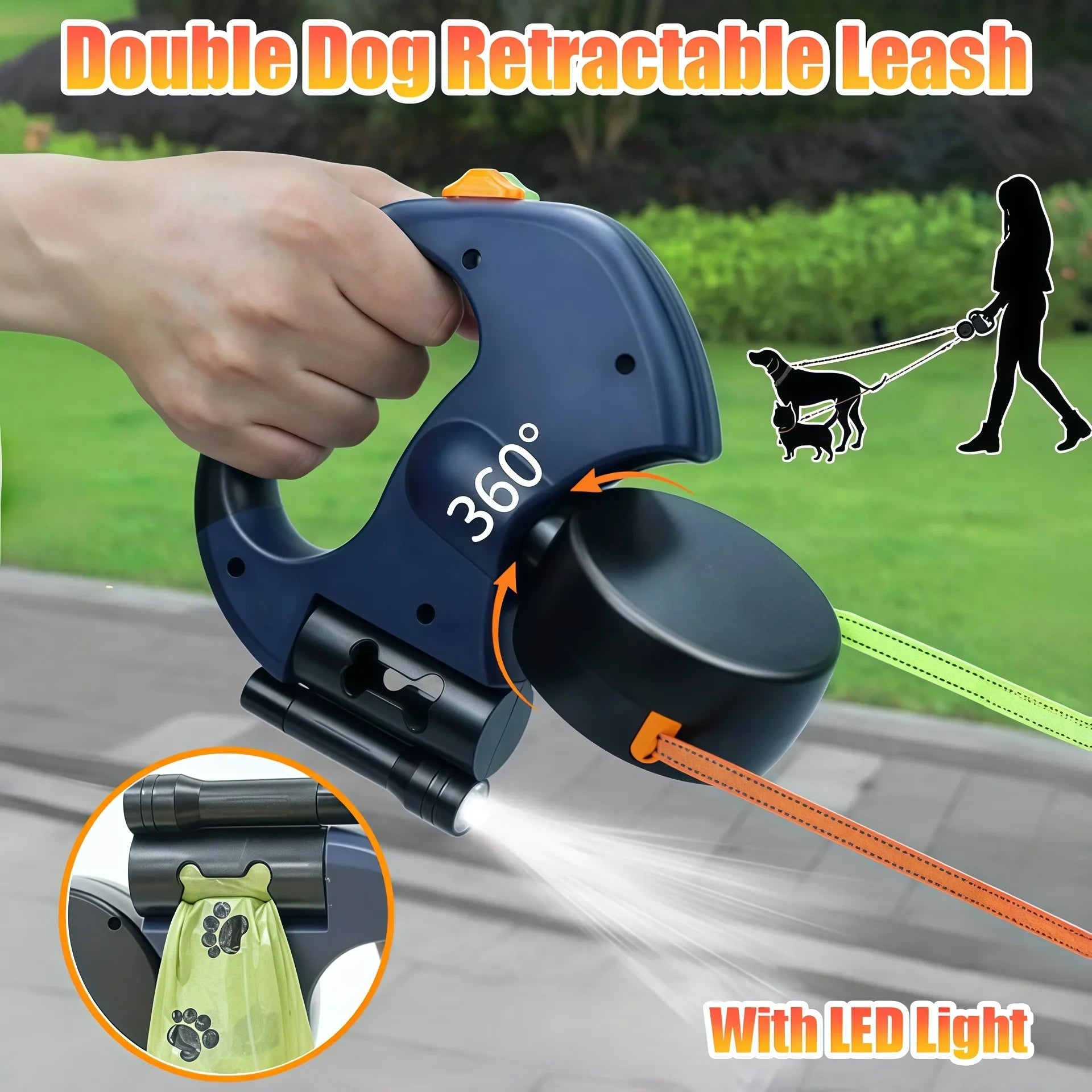 Retractable Double Dog Leash With LED Lights