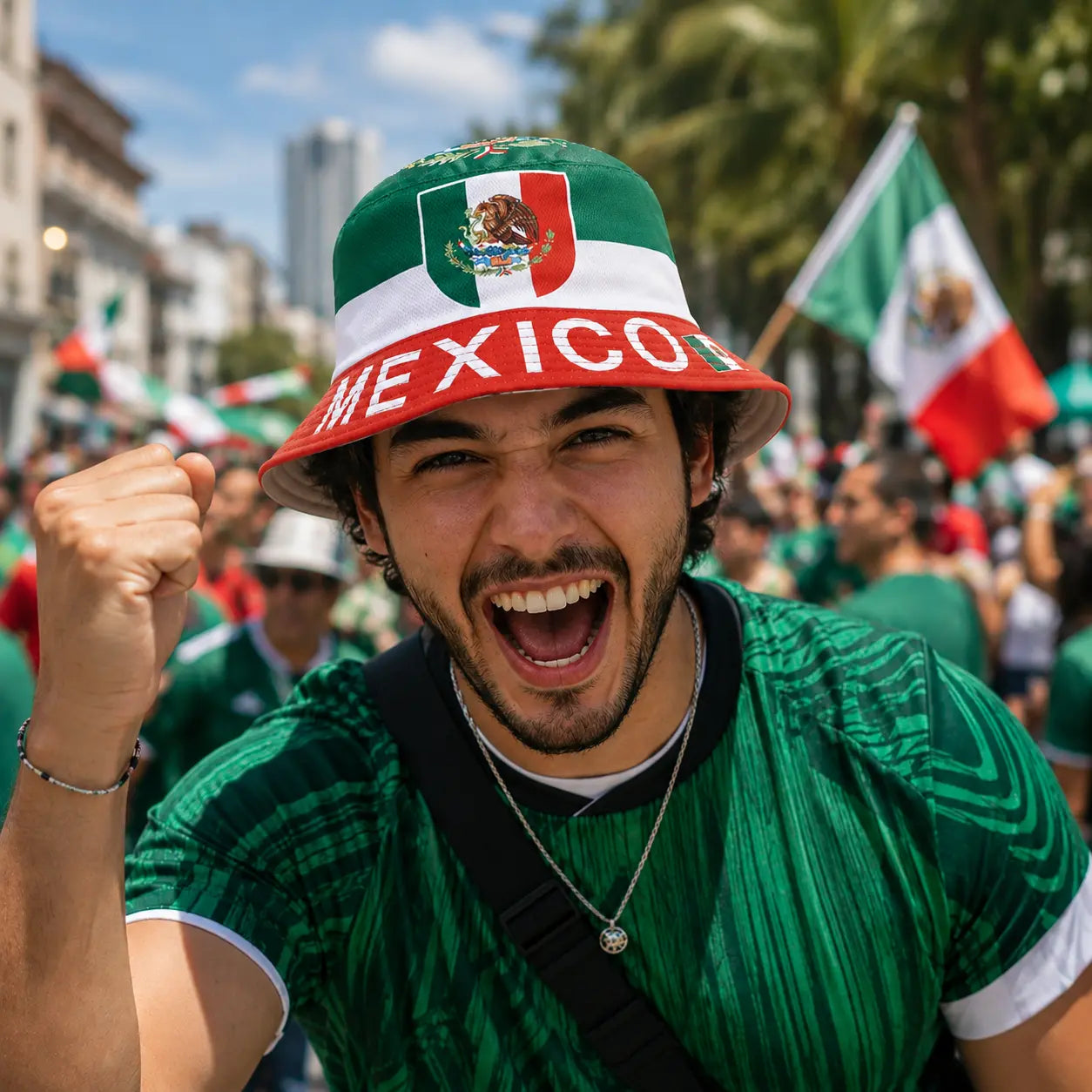 Kit de Hincha Mexicano: Gorro Bucket y Bandera de la Selección de México
