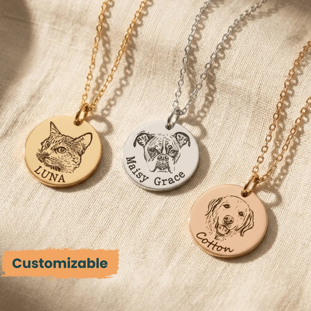 Personalized Pet Portrait Necklace Engraved Custom Pet Necklace