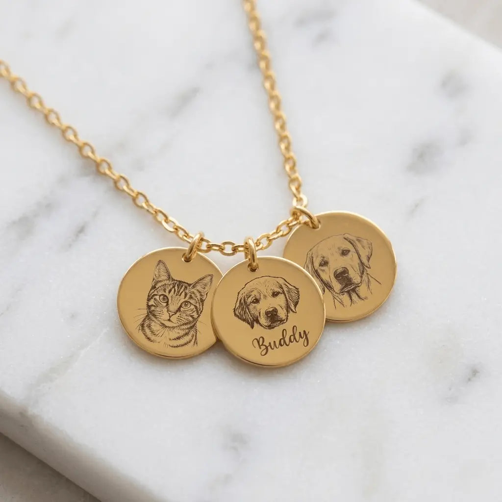 Personalized Pet Portrait Necklace Engraved Custom Pet Necklace