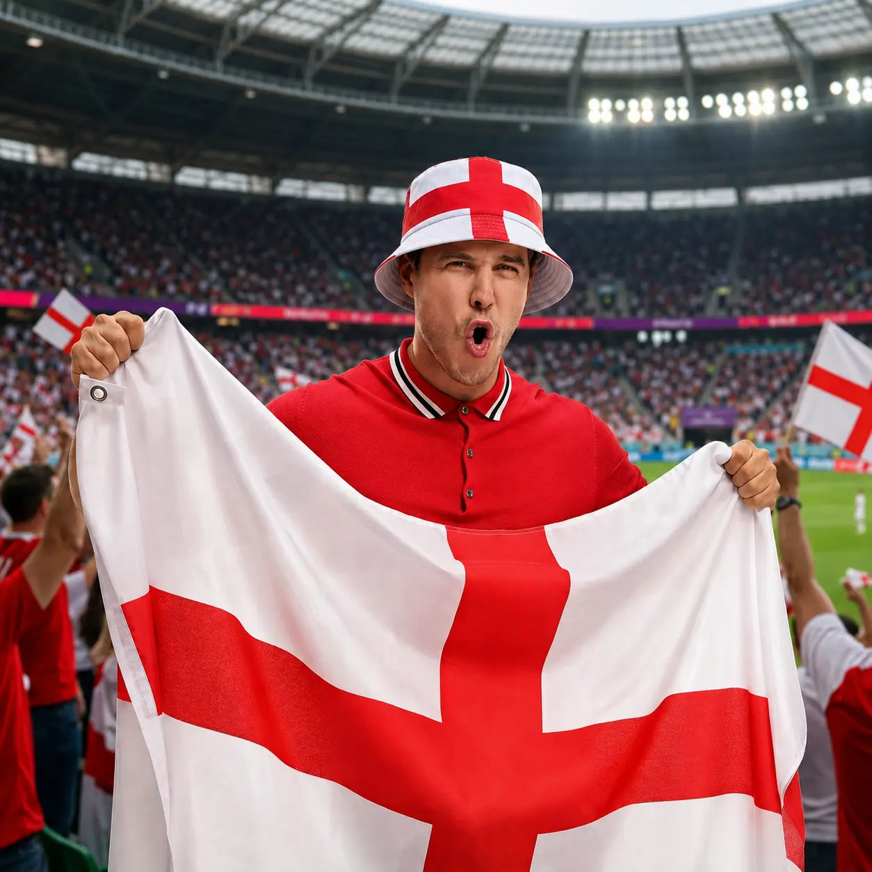 National Bucket Hat England Football Fan Bucket Hat & Flag Set