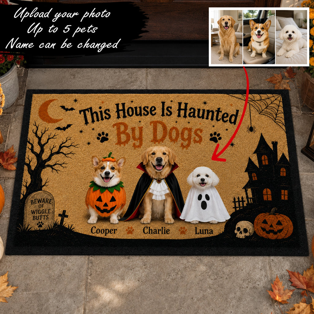 Personalized Halloween Dog Doormat – Custom Pet Photo & Name, Up to 5 Dogs